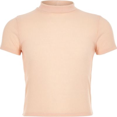 Girls pink ribbed turtle neck top